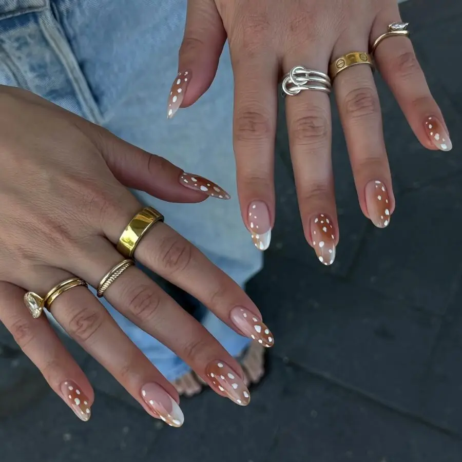 Stylish Beige and White Polka Dot Nails