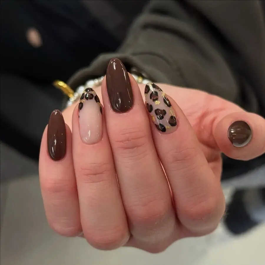 Stylish animal print nails with brown hues