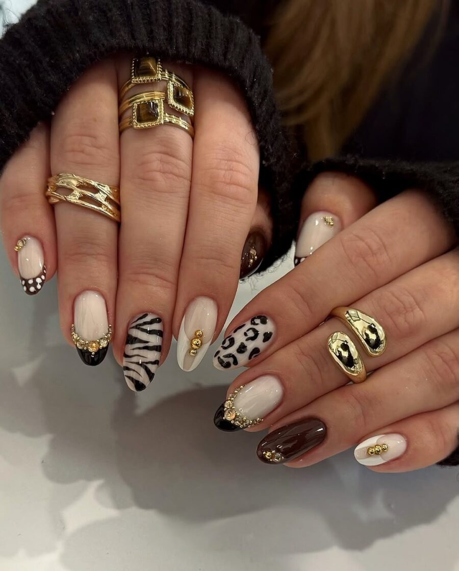 Chic animal print nails with stunning accents