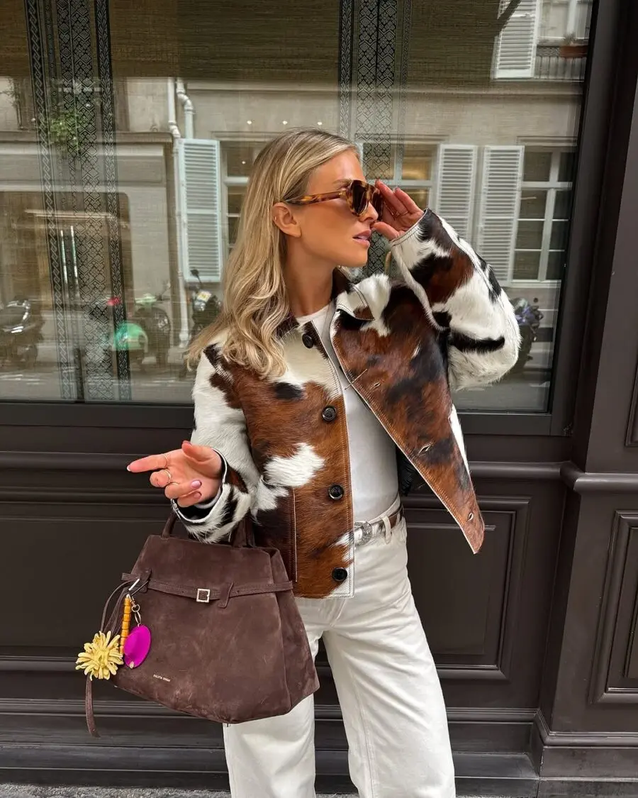 Chic cow print jacket with stylish flair