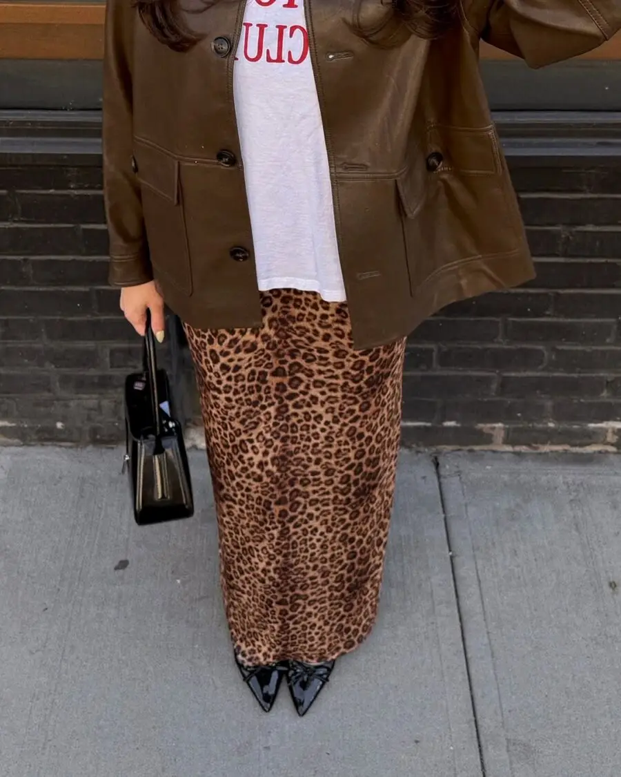 Chic leopard print with stylish leather layering