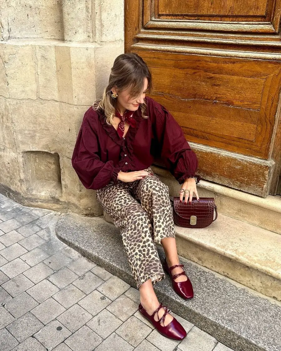 Chic Leopard Print with Rich Burgundy Accents