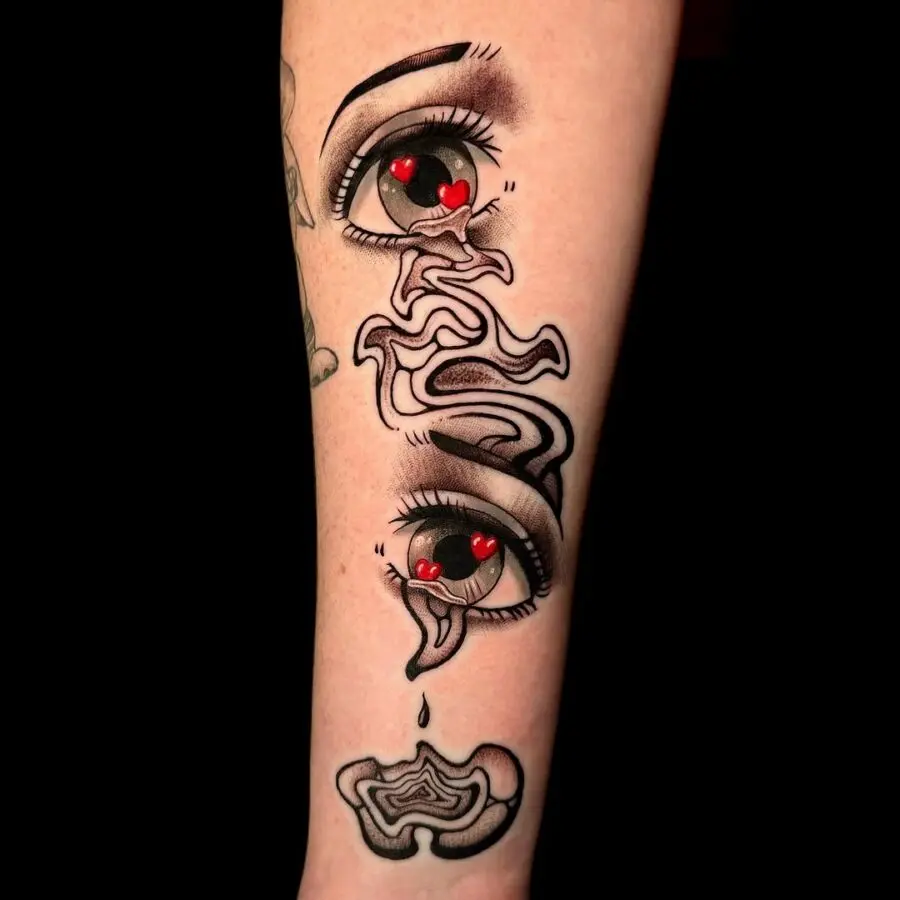 Unique anime eyes tattoo with heart details