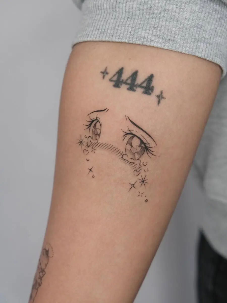 Expressive Sad Anime Eyes Tattoo Design