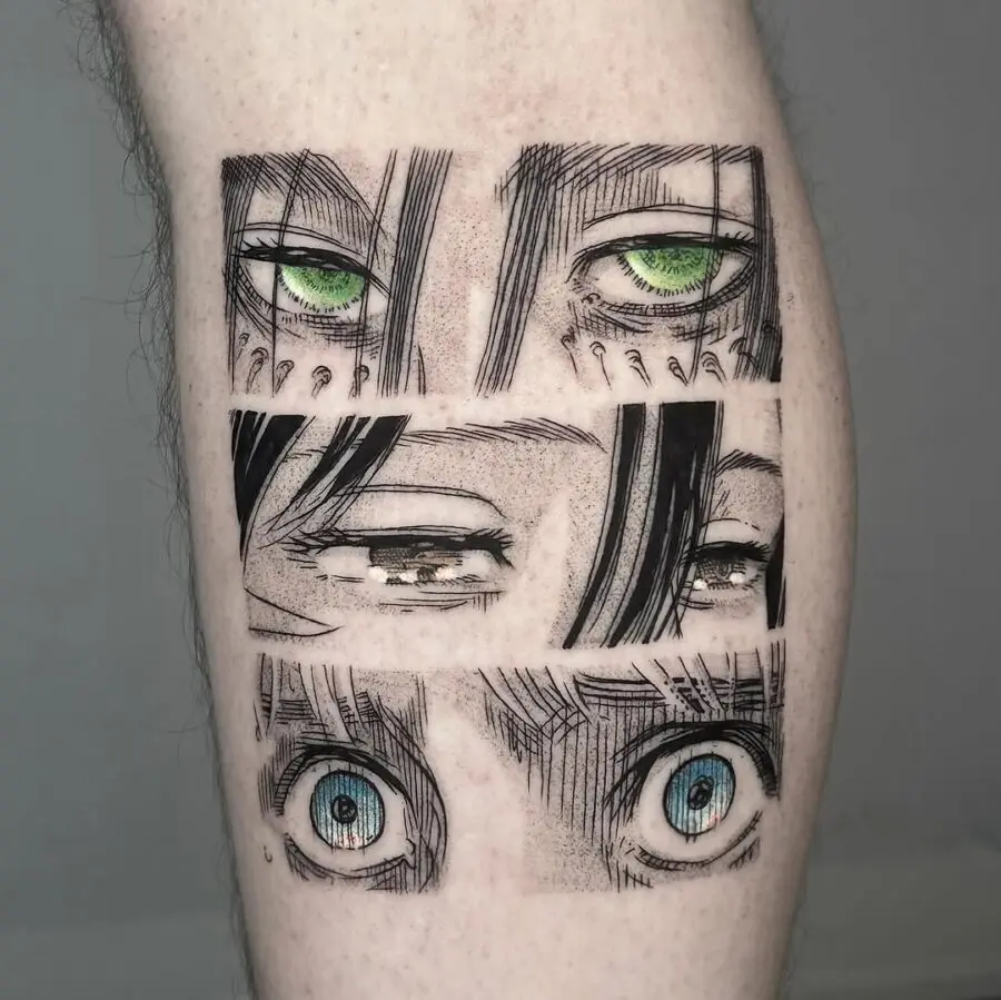Striking tattoo designs celebrating anime eye art