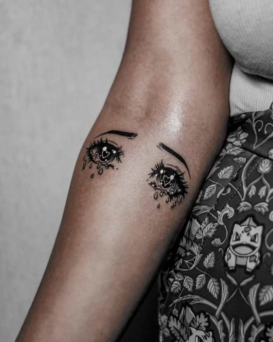 Expressive anime eyes with teardrops