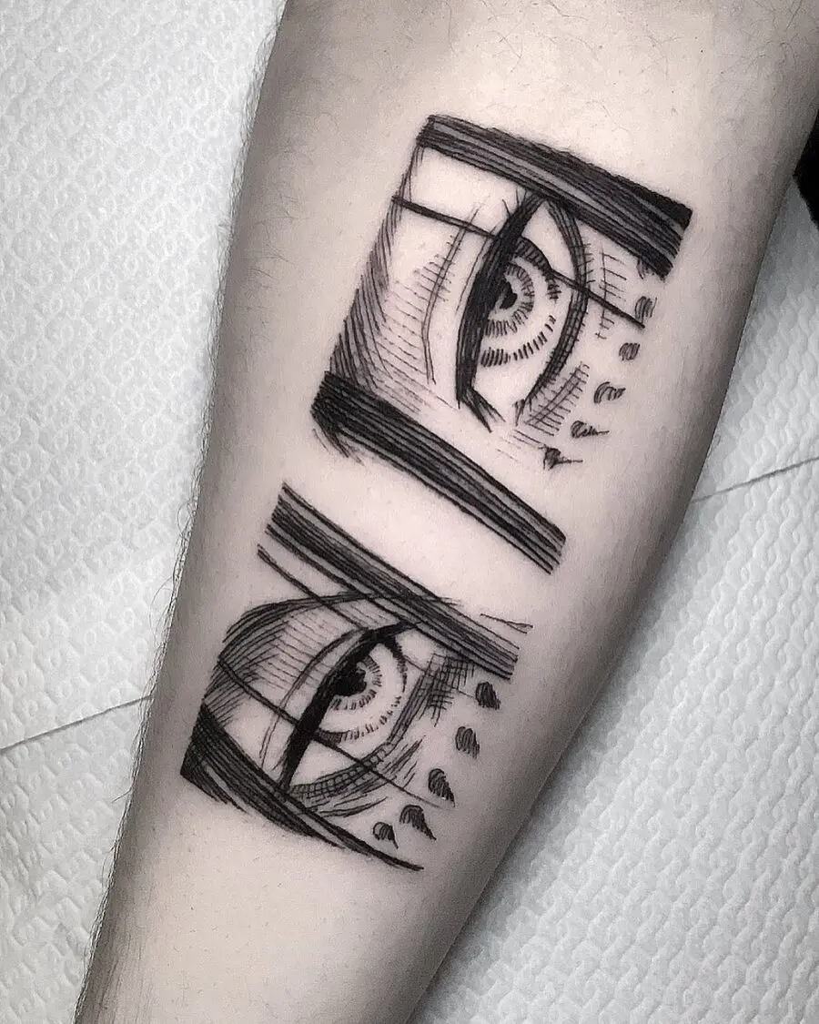 Stylized Anime Eyes Tattoo on Forearm