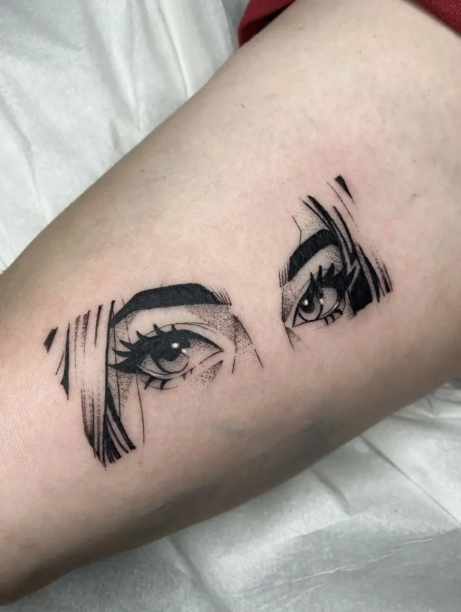 Striking Anime Eyes Tattoo in Black Ink