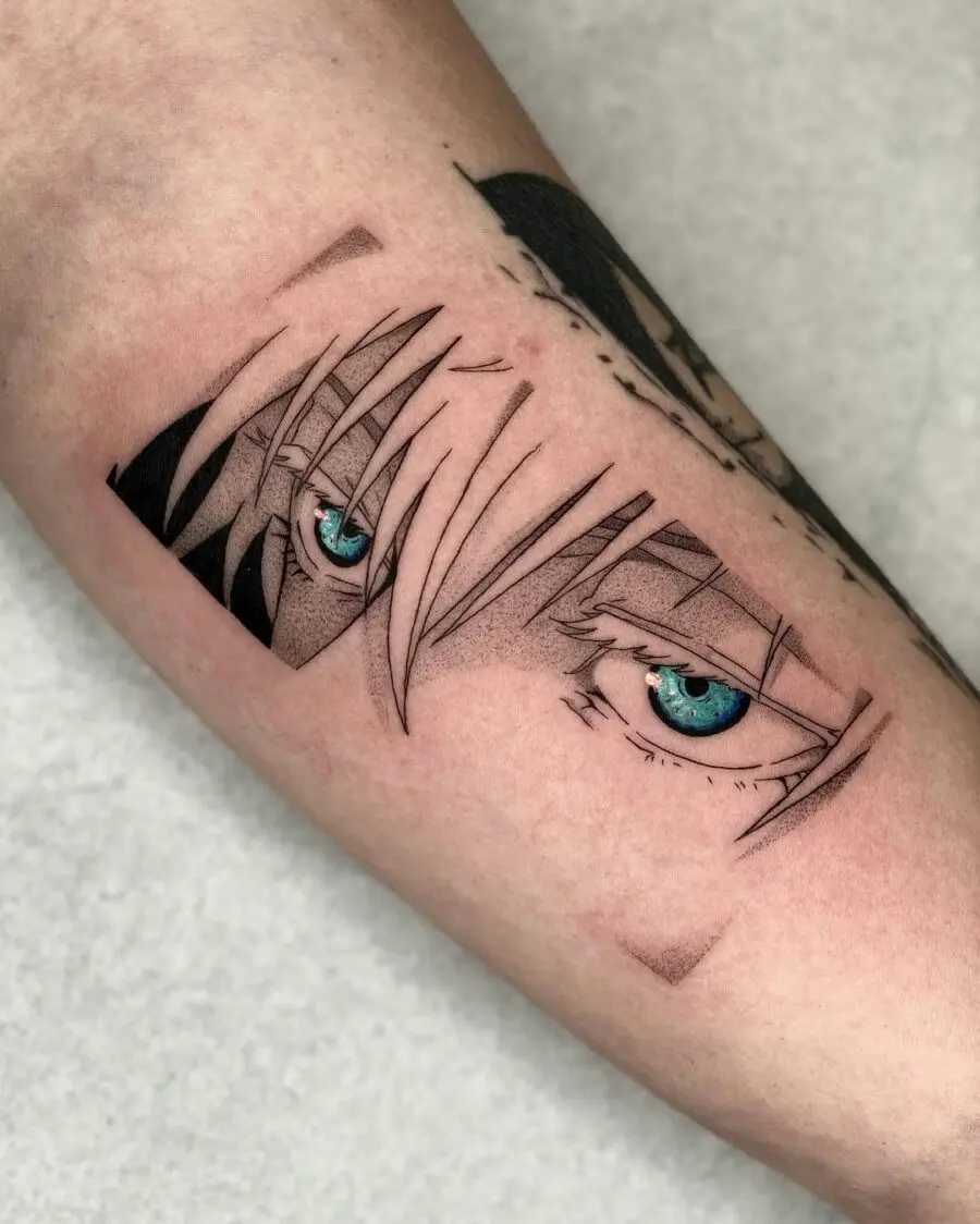 Captivating blue anime eyes tattoo design