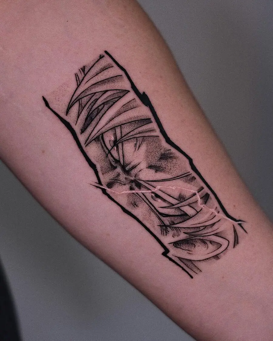 Stylized anime eyes tattoo showcasing intricate details