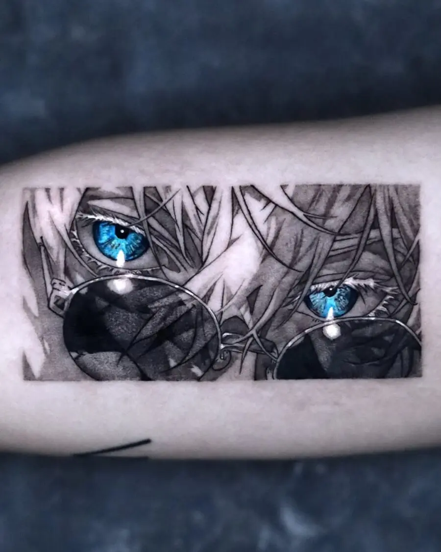 Realistic anime eyes with stylish sunglasses tattoo