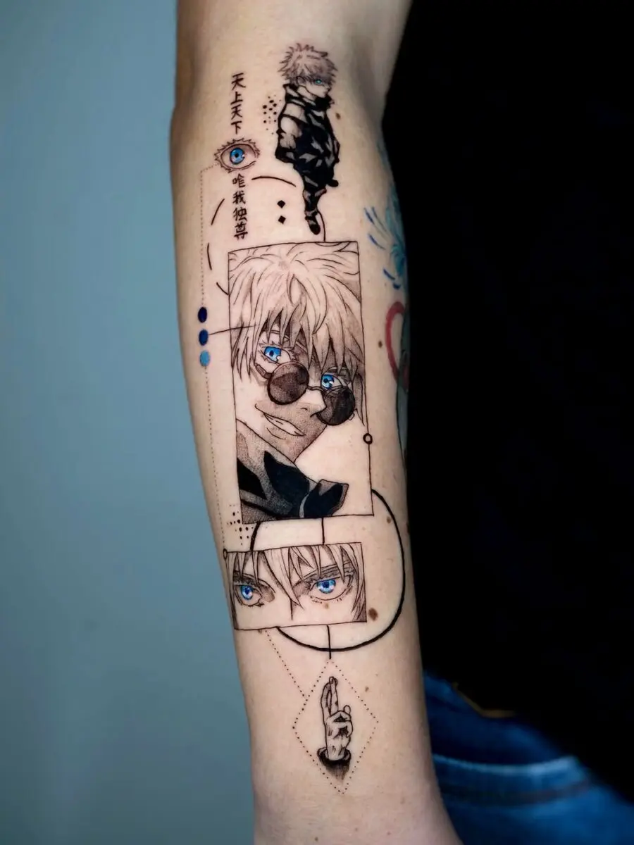 Intricate anime eyes tattoo showcasing character depth