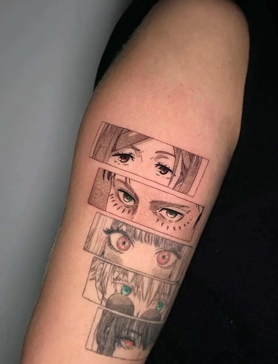 Intricate Anime Eyes Tattoo on Forearm