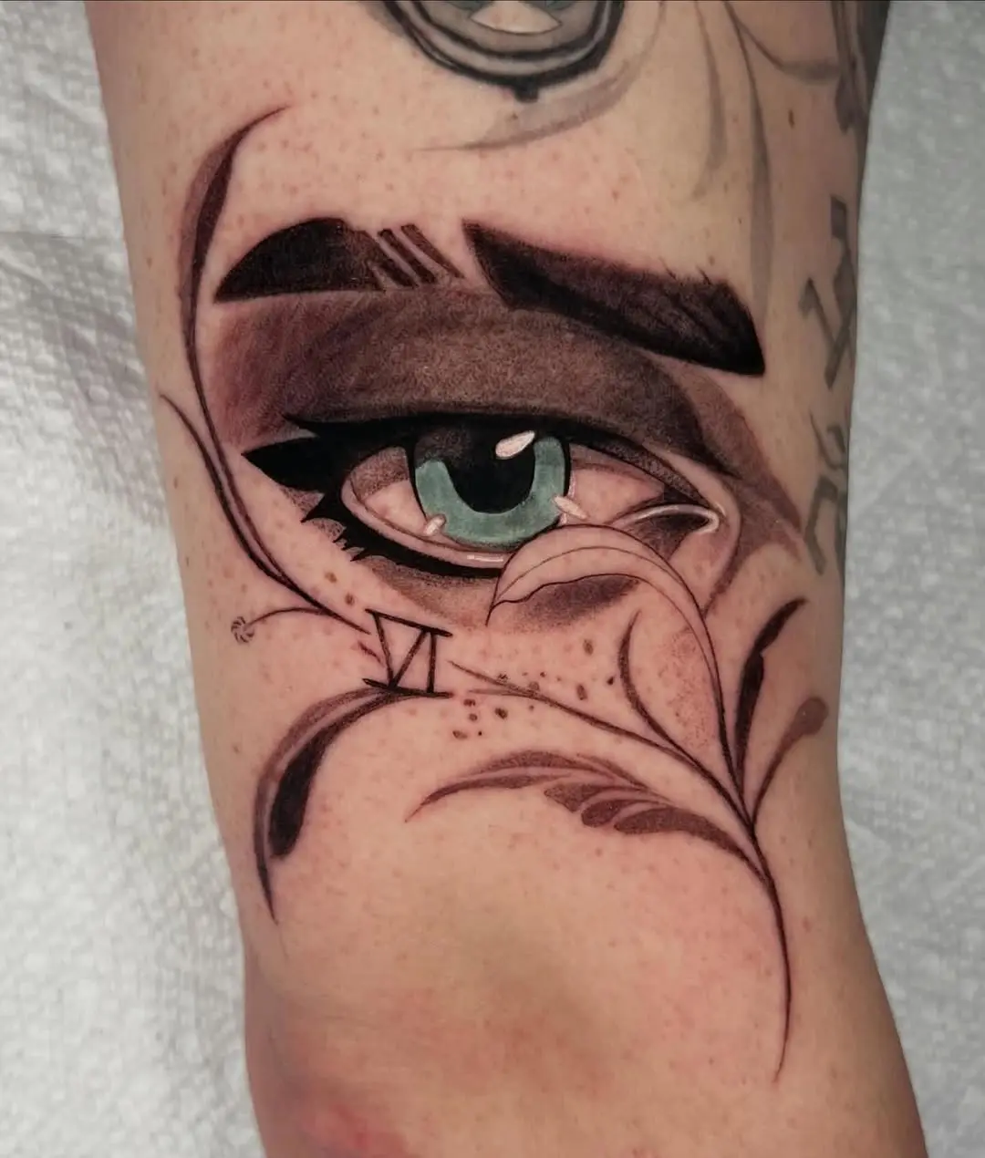 Enchanting anime eye with elegant floral accents
