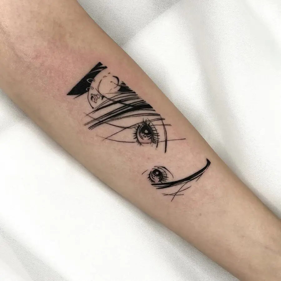 Unique anime-inspired forearm eye tattoos