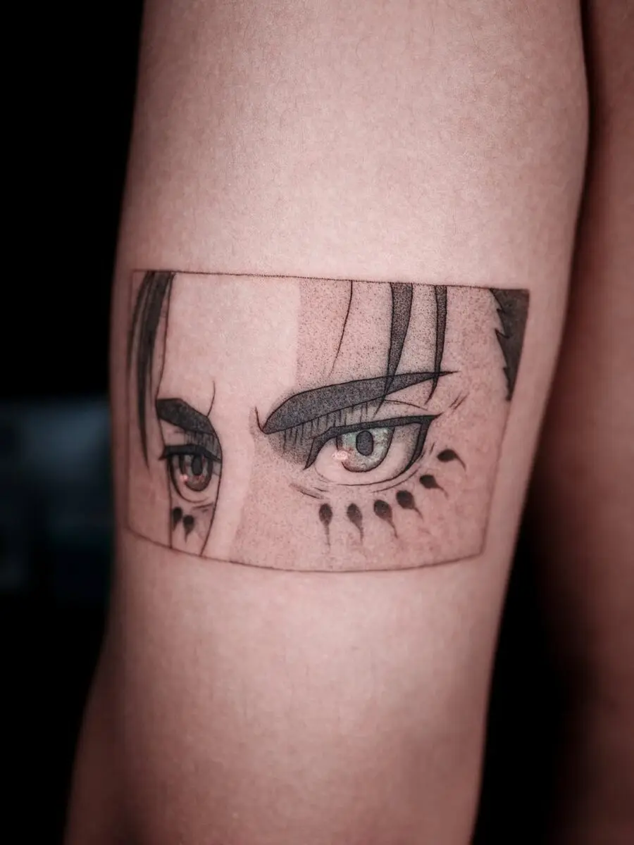 Intricate tattoo capturing mesmerizing anime eyes