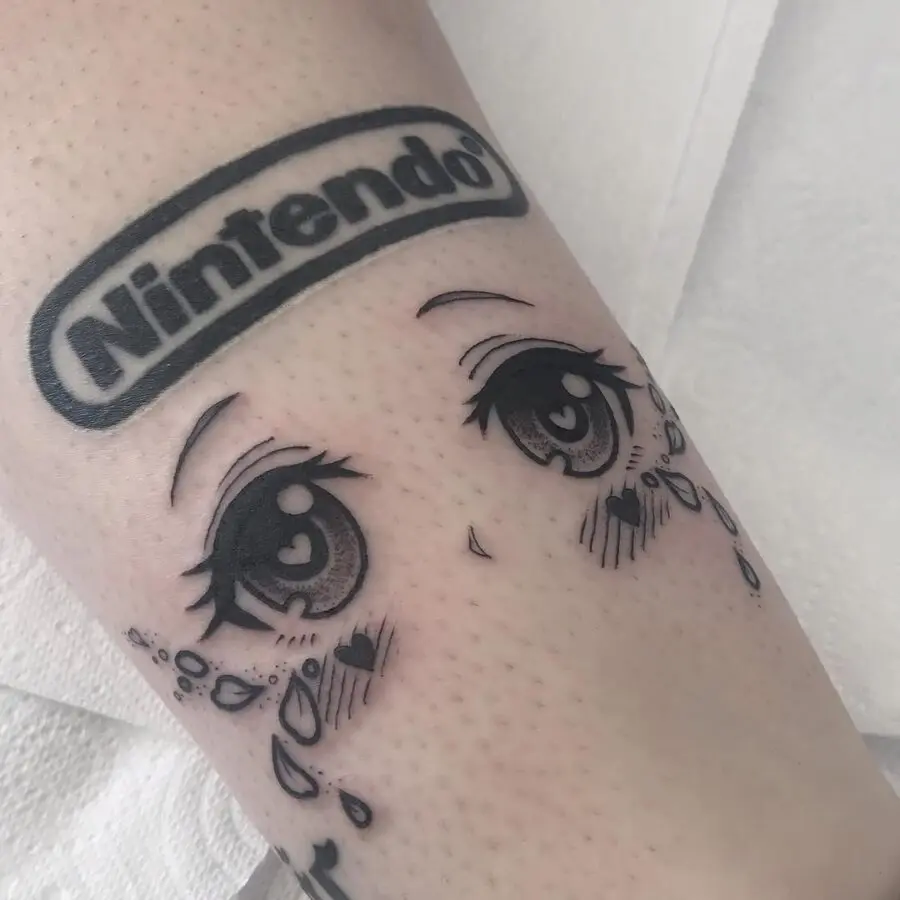 Anime Eyes Tattoo with Nintendo Influence