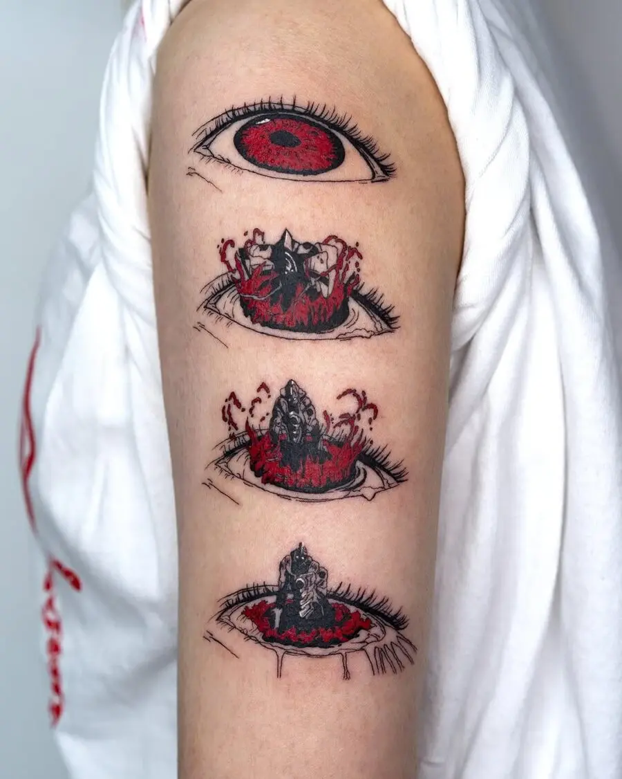 Striking Red Ink Anime Eye Tattoo Design