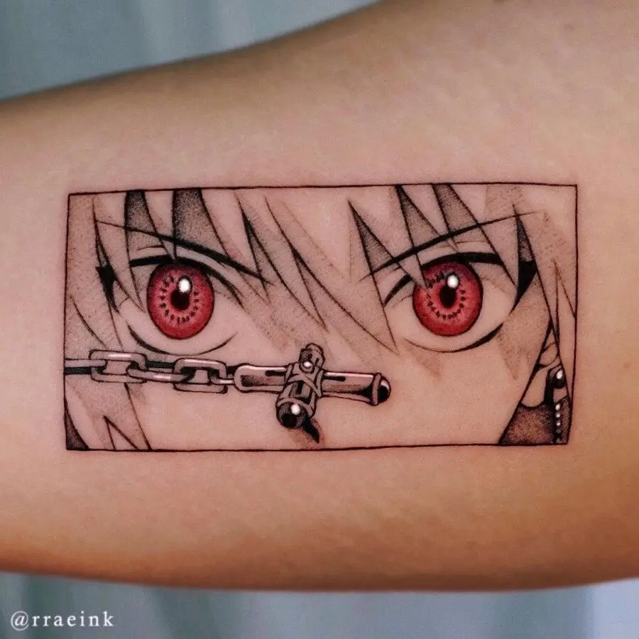 Intense anime eye tattoo with striking details
