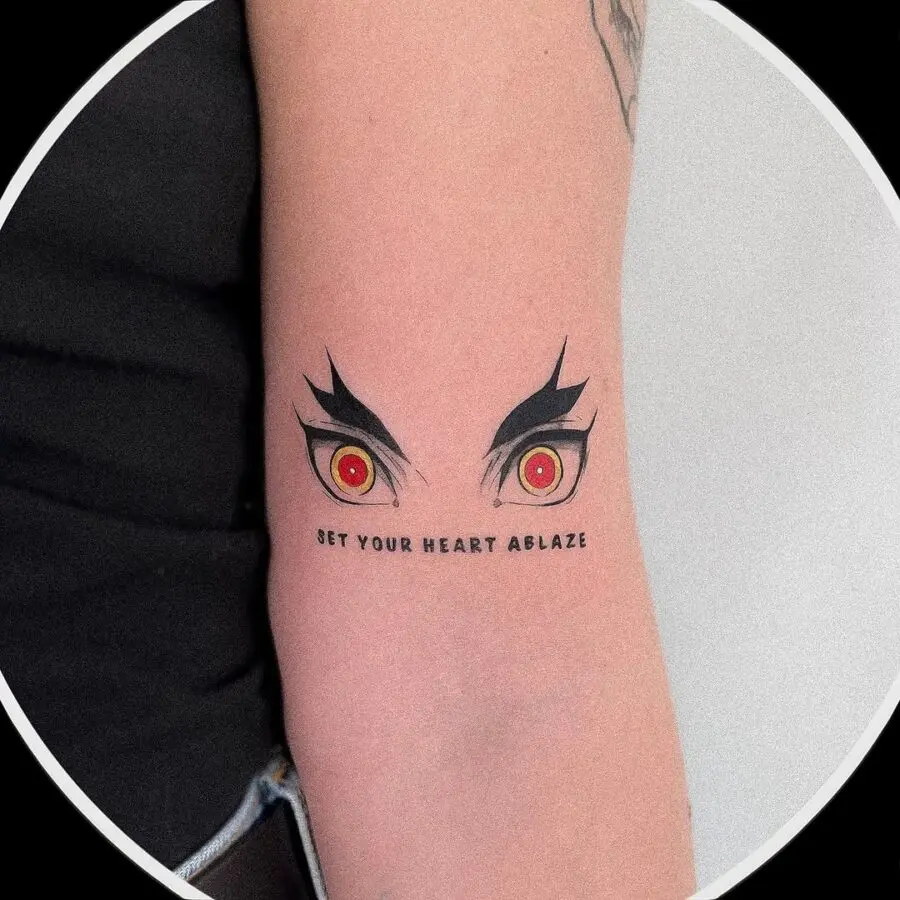 Dynamic anime eyes inked with impactful phrase