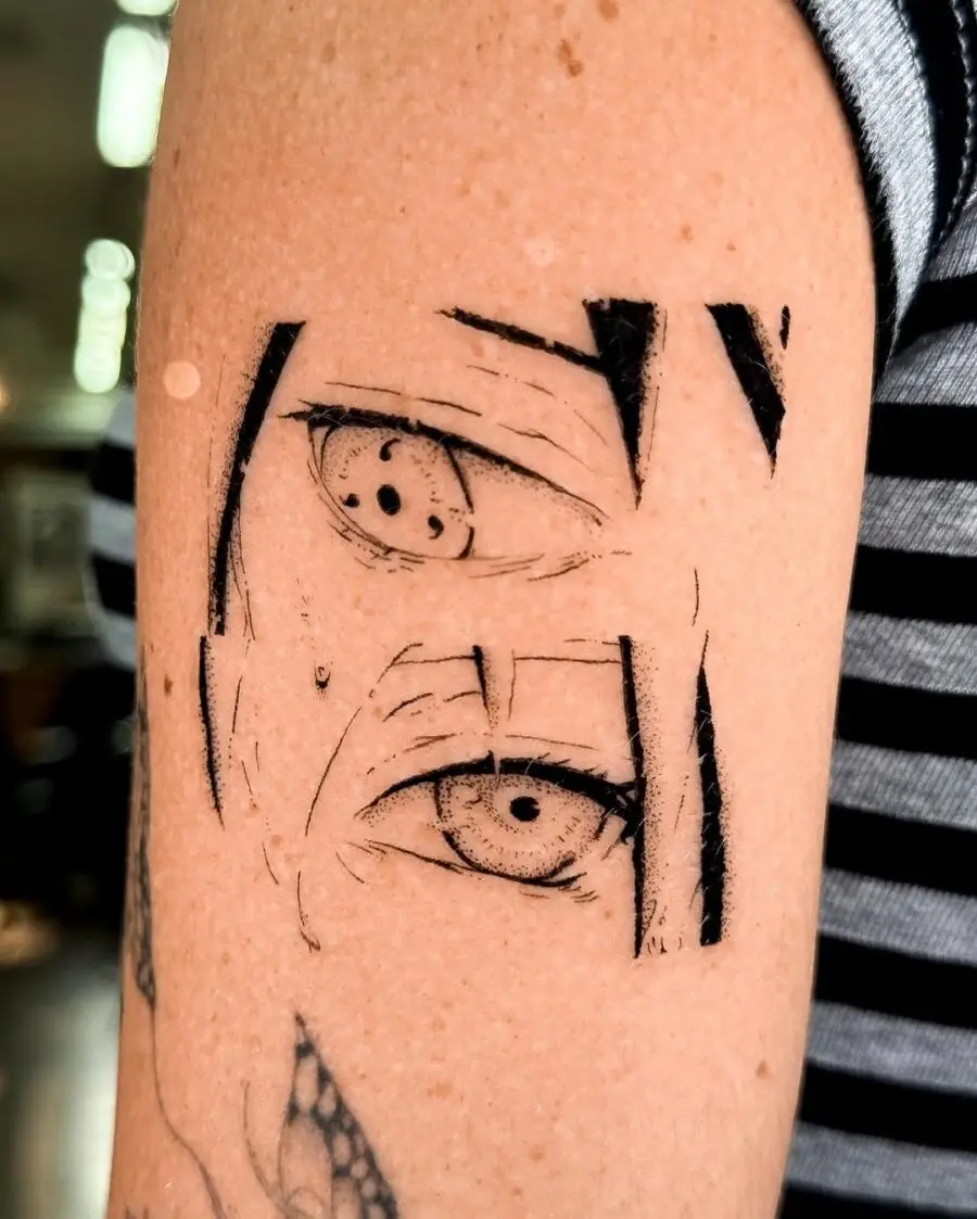 Striking anime eyes tattoo with emotional depth