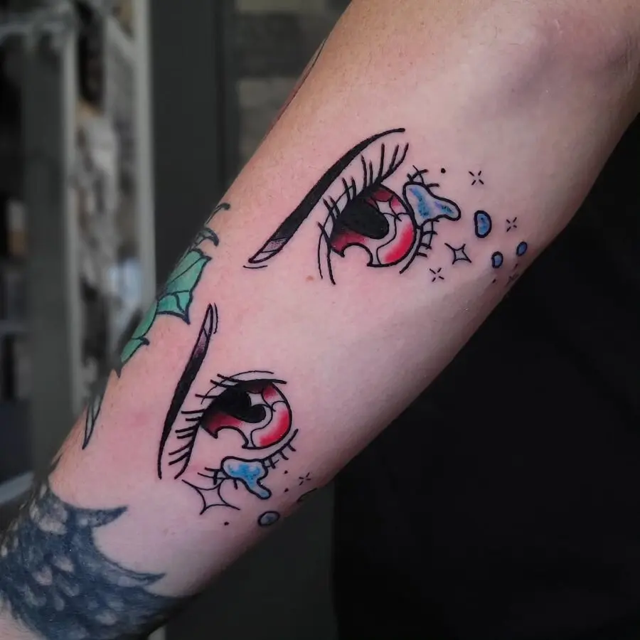 Vibrant Anime Eye Tattoos with Colorful Details