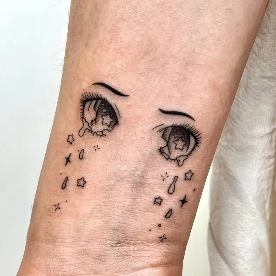 Whimsical anime eyes with starry tears