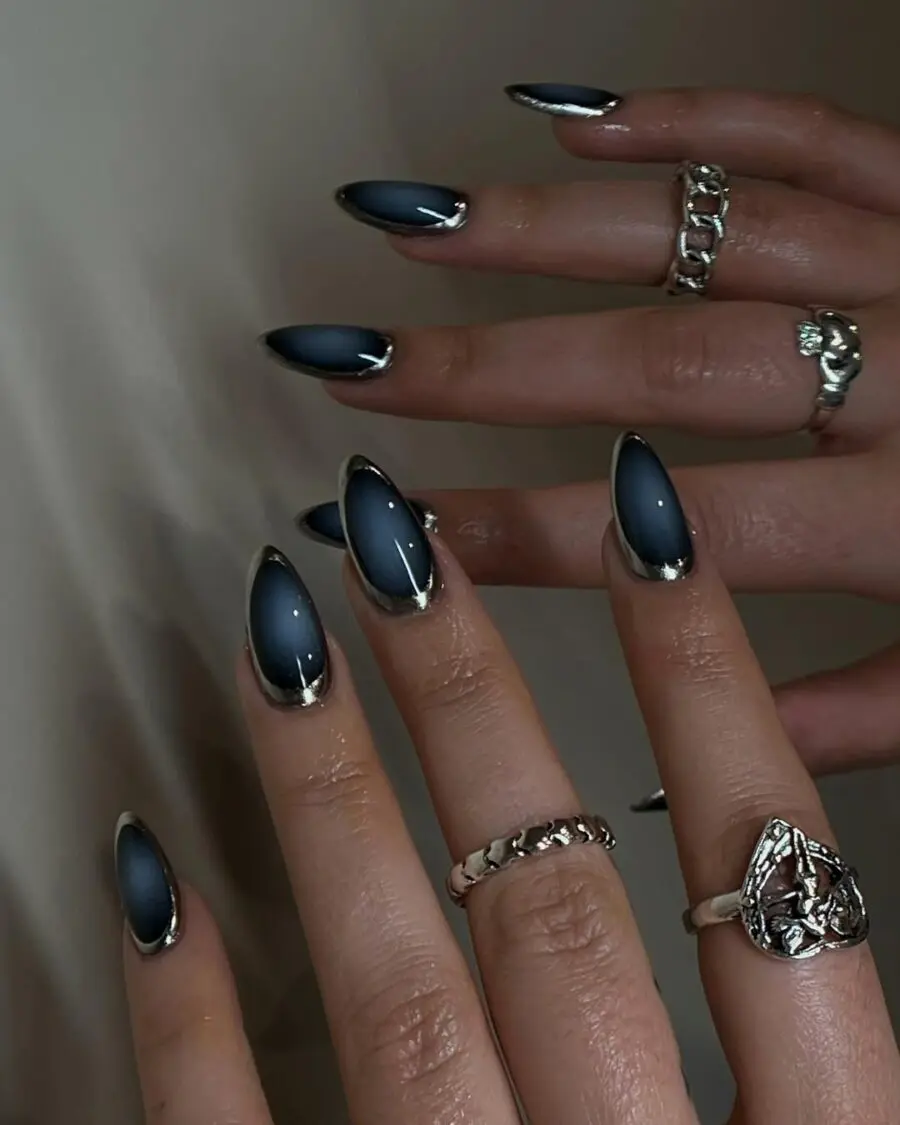 Elegant aura nails with silver accents