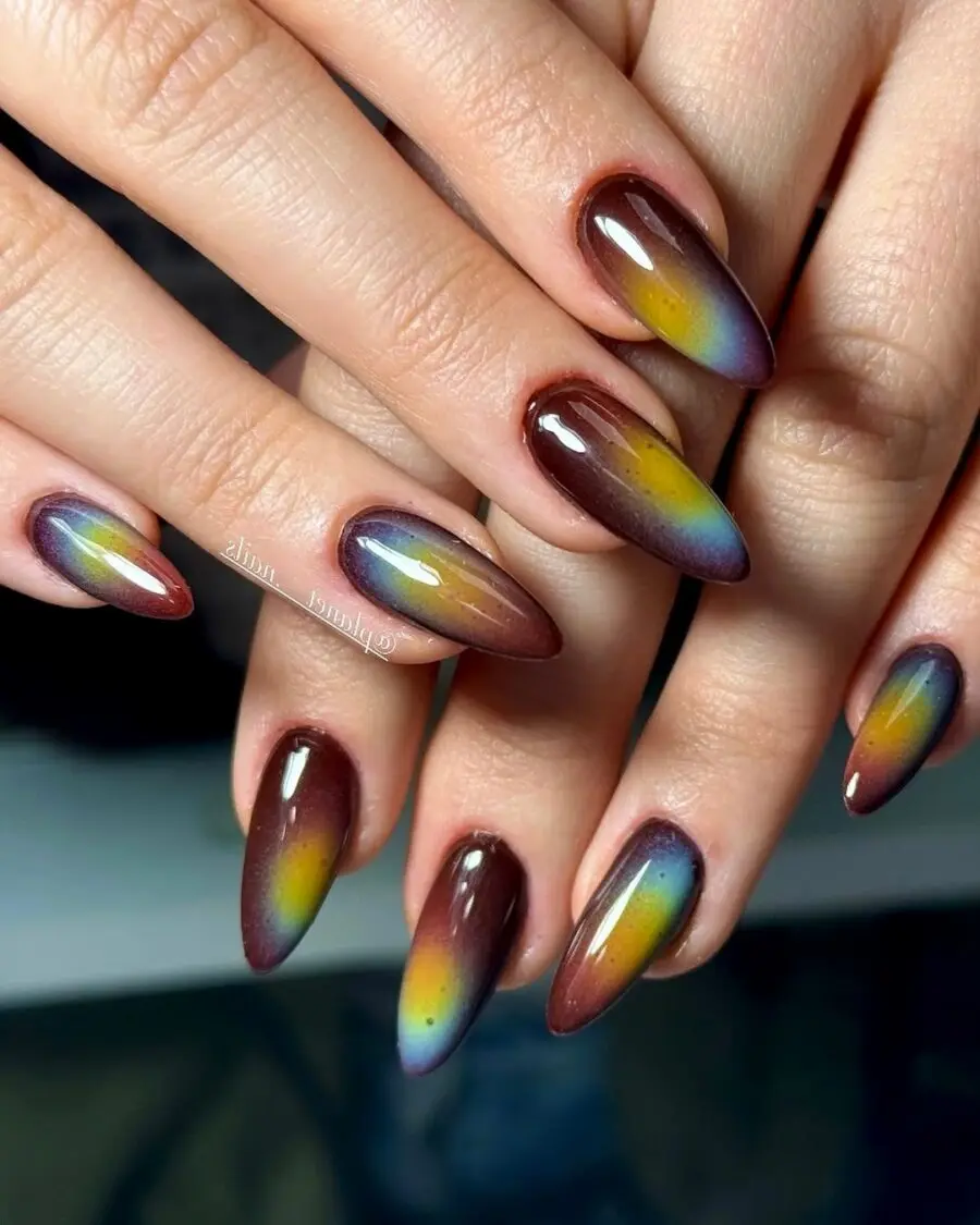 Stunning Aura Nails with Brown and Blue Hues