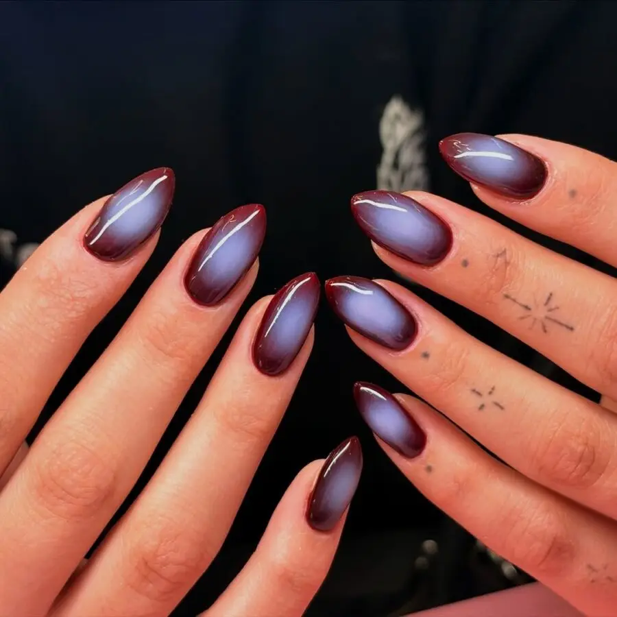 Elegant Ombre Aura Nails with Burgundy Hues