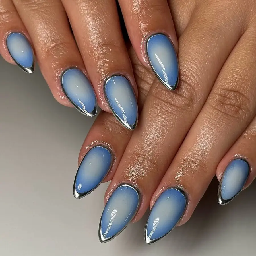 Stunning gradient aura nails with metallic tips