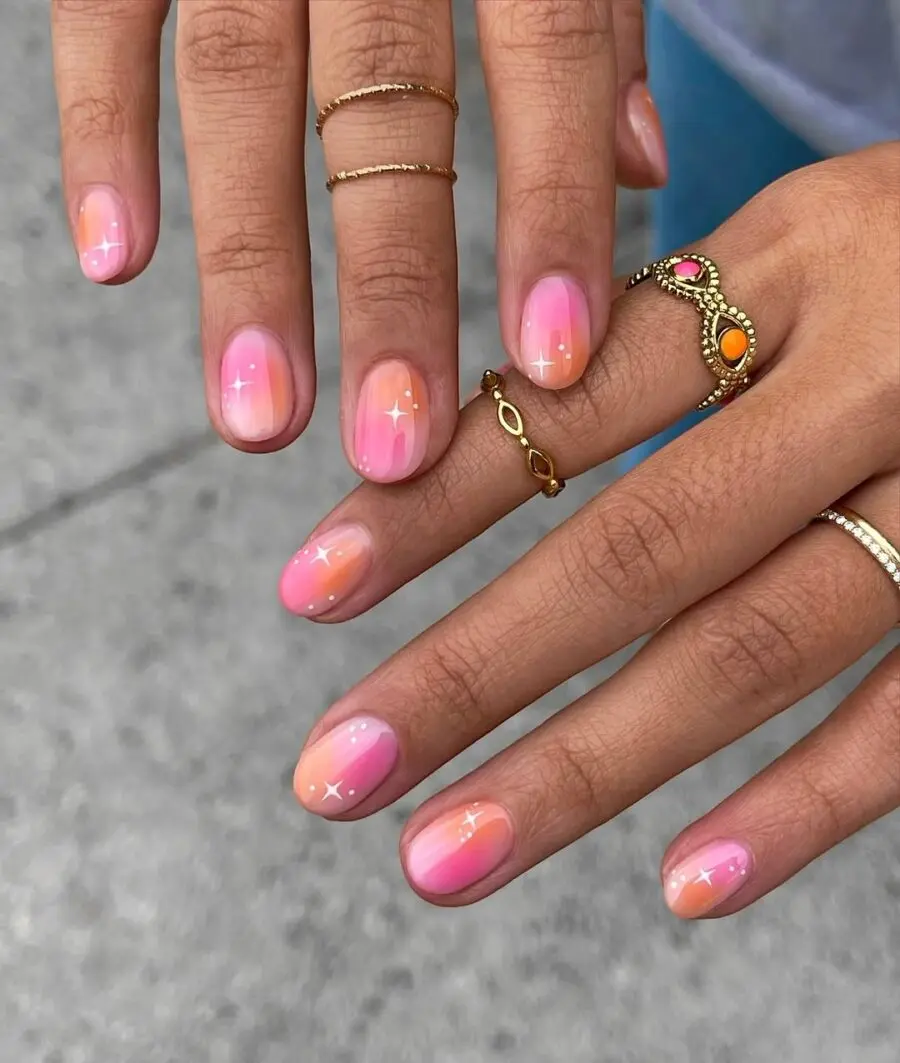 Vibrant aura nails with a dreamy gradient