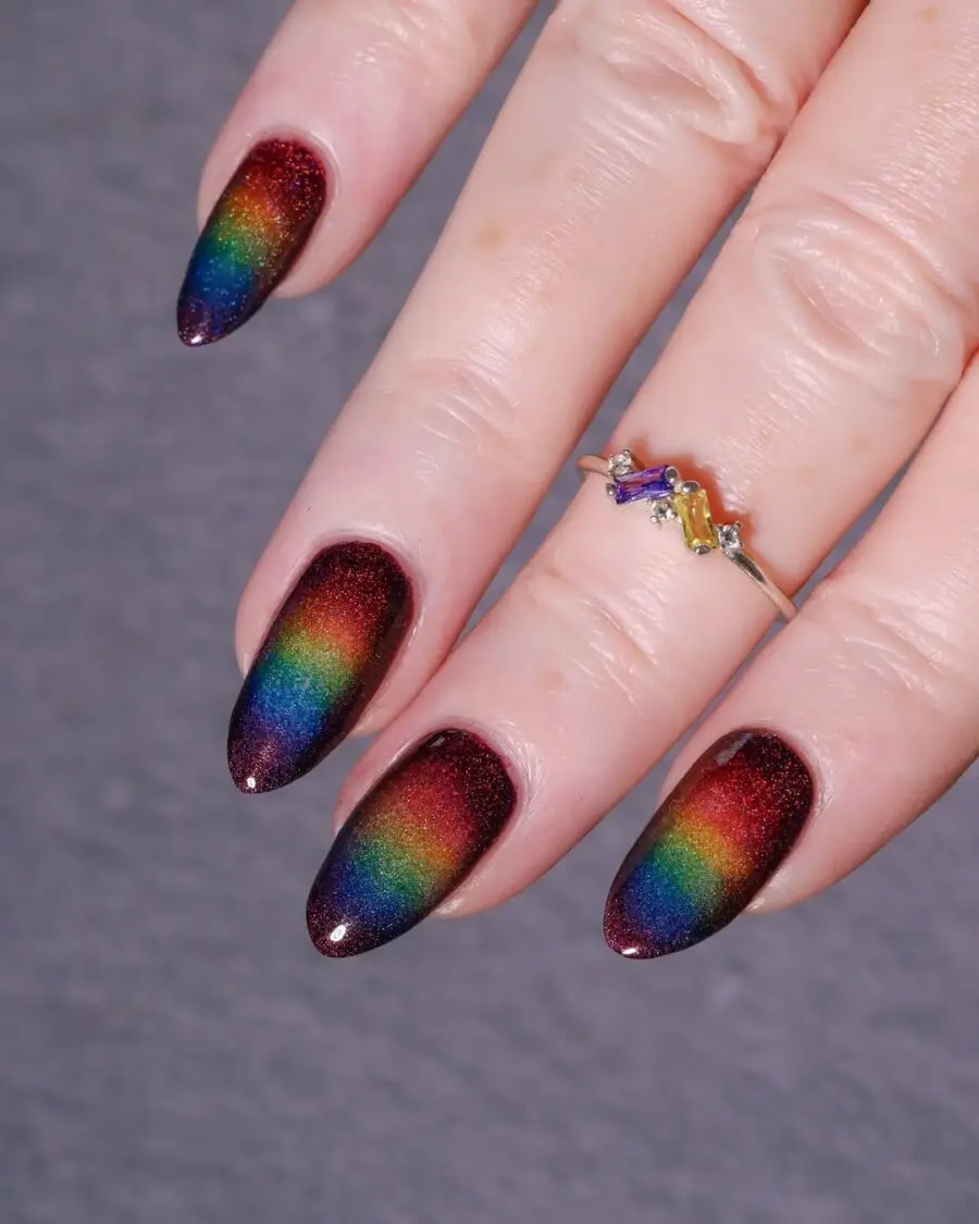Vibrant rainbow aura nail art design