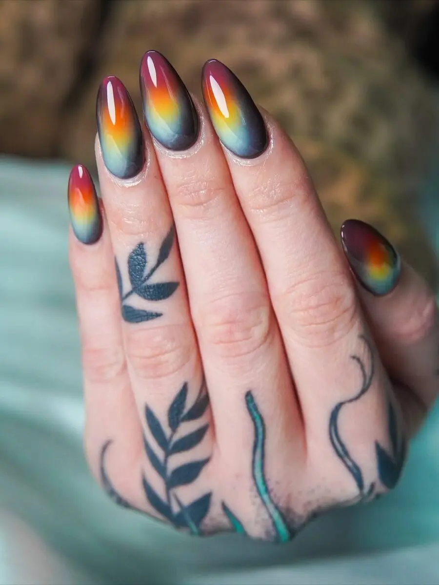 Vibrant gradient aura nails with artistic flair