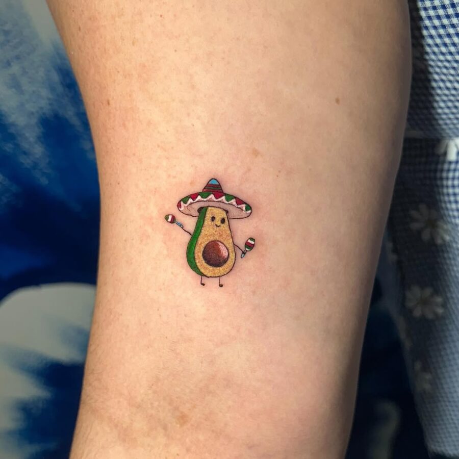 Adorable avocado wearing a sombrero tattoo