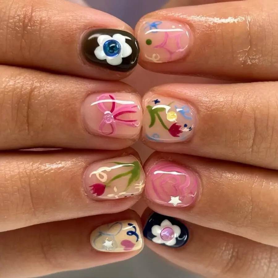 Cute and colorful floral nail art designs