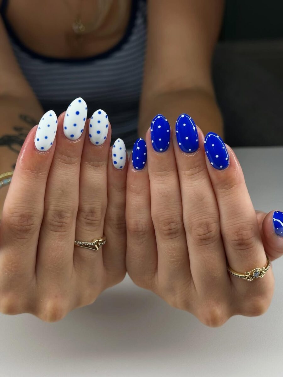 Chic and Fun Blue Polka Dot Nails