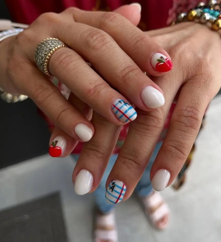 Charming Cherry and Checkered Nail Designs