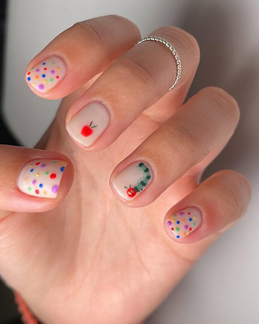Whimsical Fruit and Dots Nail Art Design