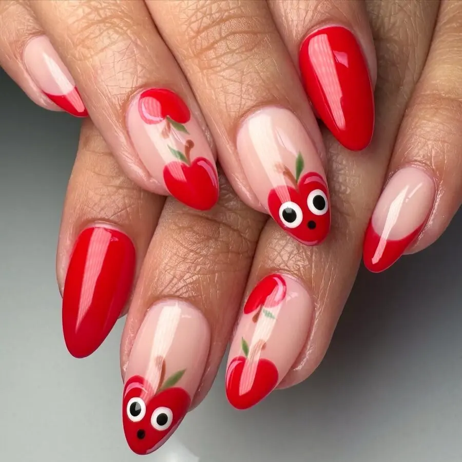 Cute red tomato nail art for school