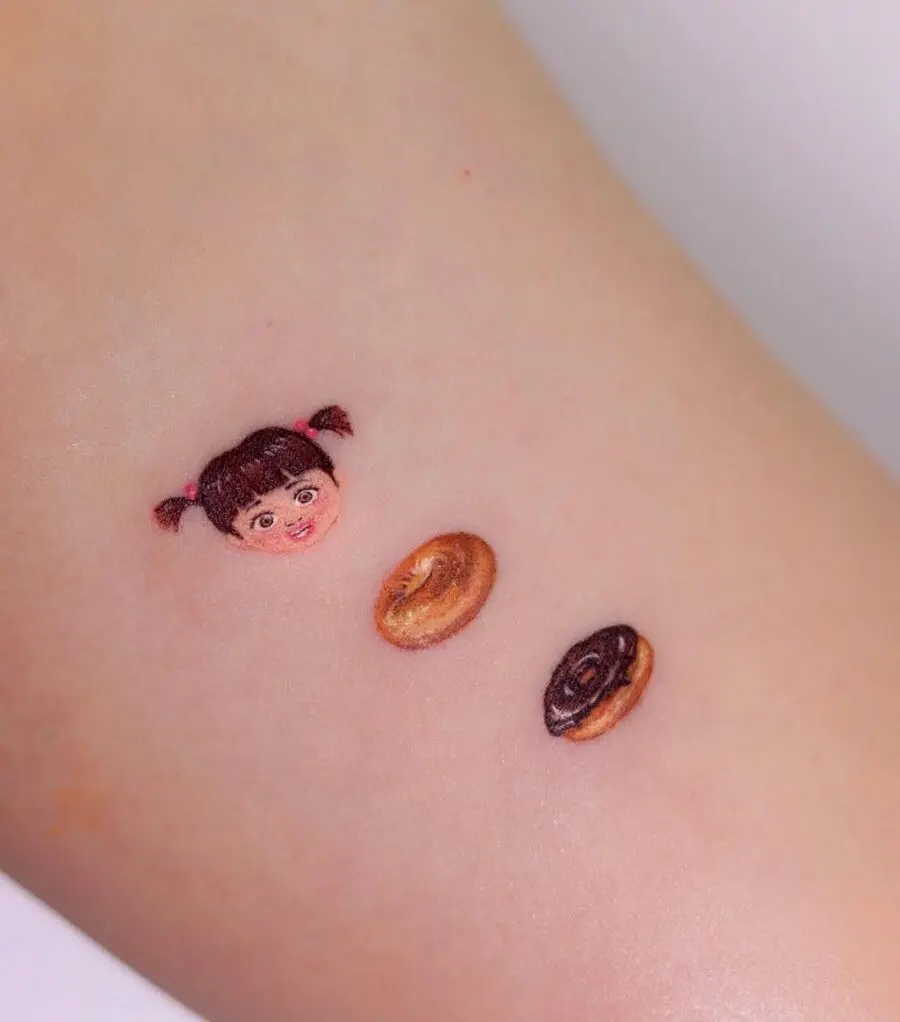 Cute girl and bagel tattoo design