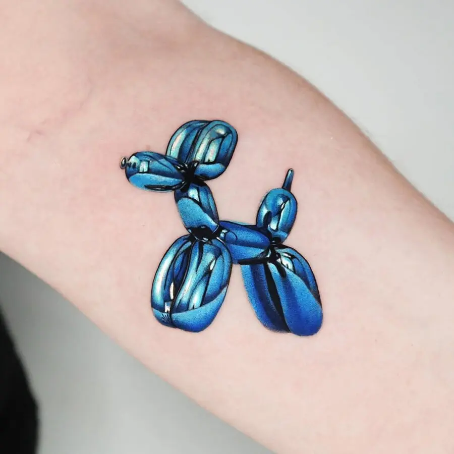 Vibrant Balloon Dog Tattoo in Glossy Blue
