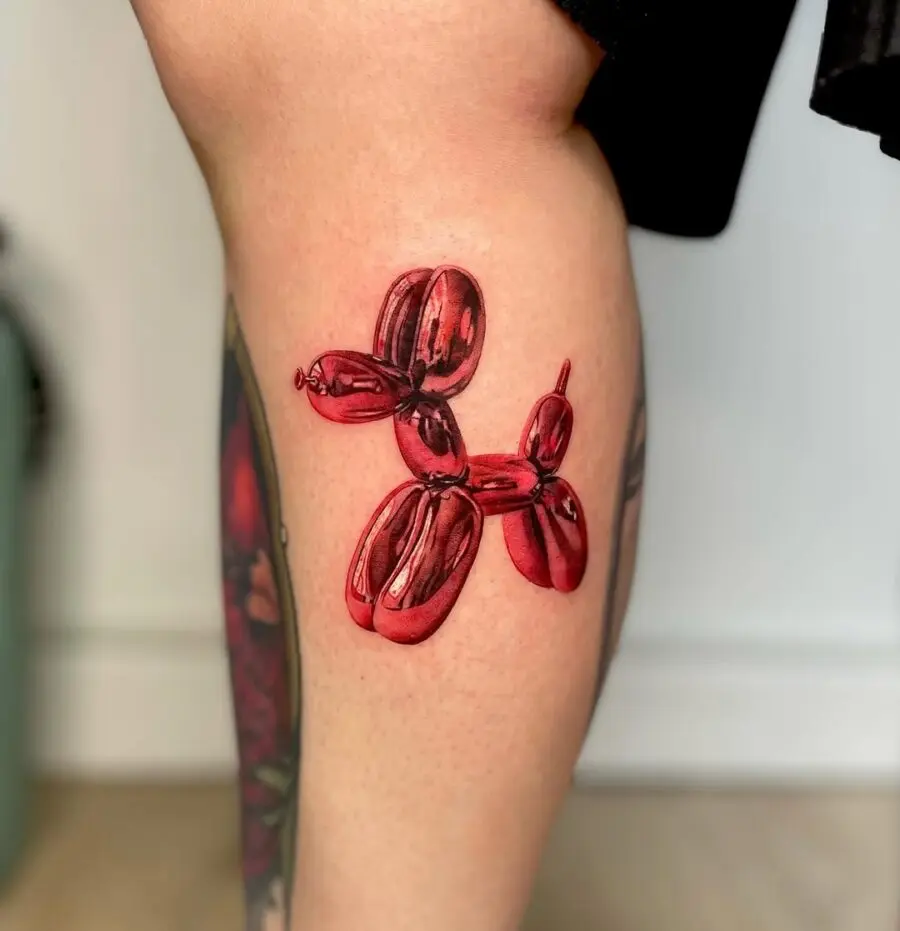 Vibrant Red Balloon Dog Tattoo Design