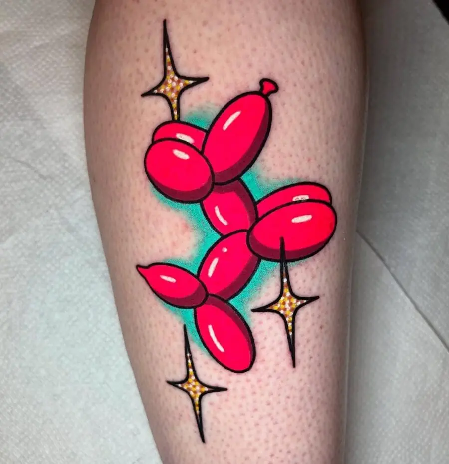Vibrant Red Balloon Dog Tattoo Design
