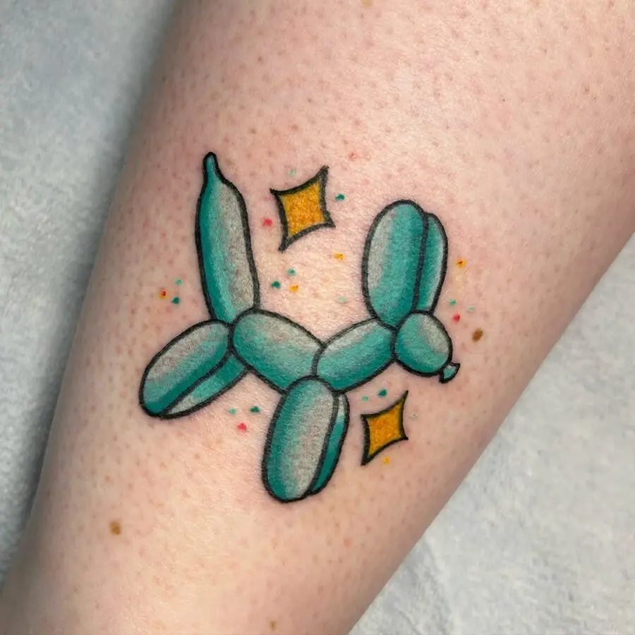 Colorful Balloon Dog Tattoo with Sparkles