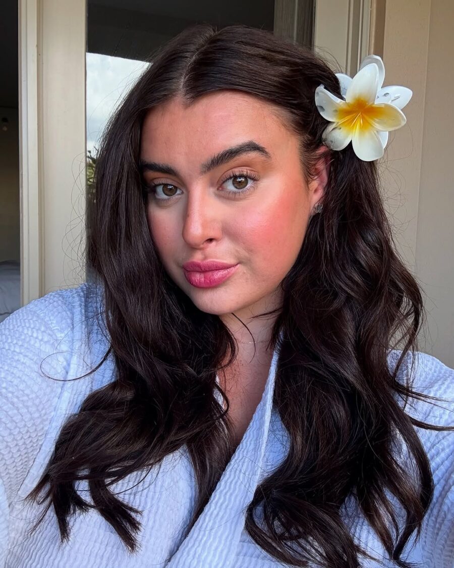 Effortless beach makeup with floral accent