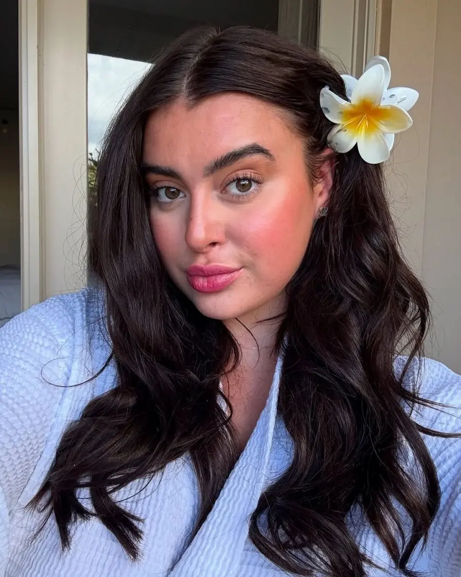 Effortless beach makeup with floral accent
