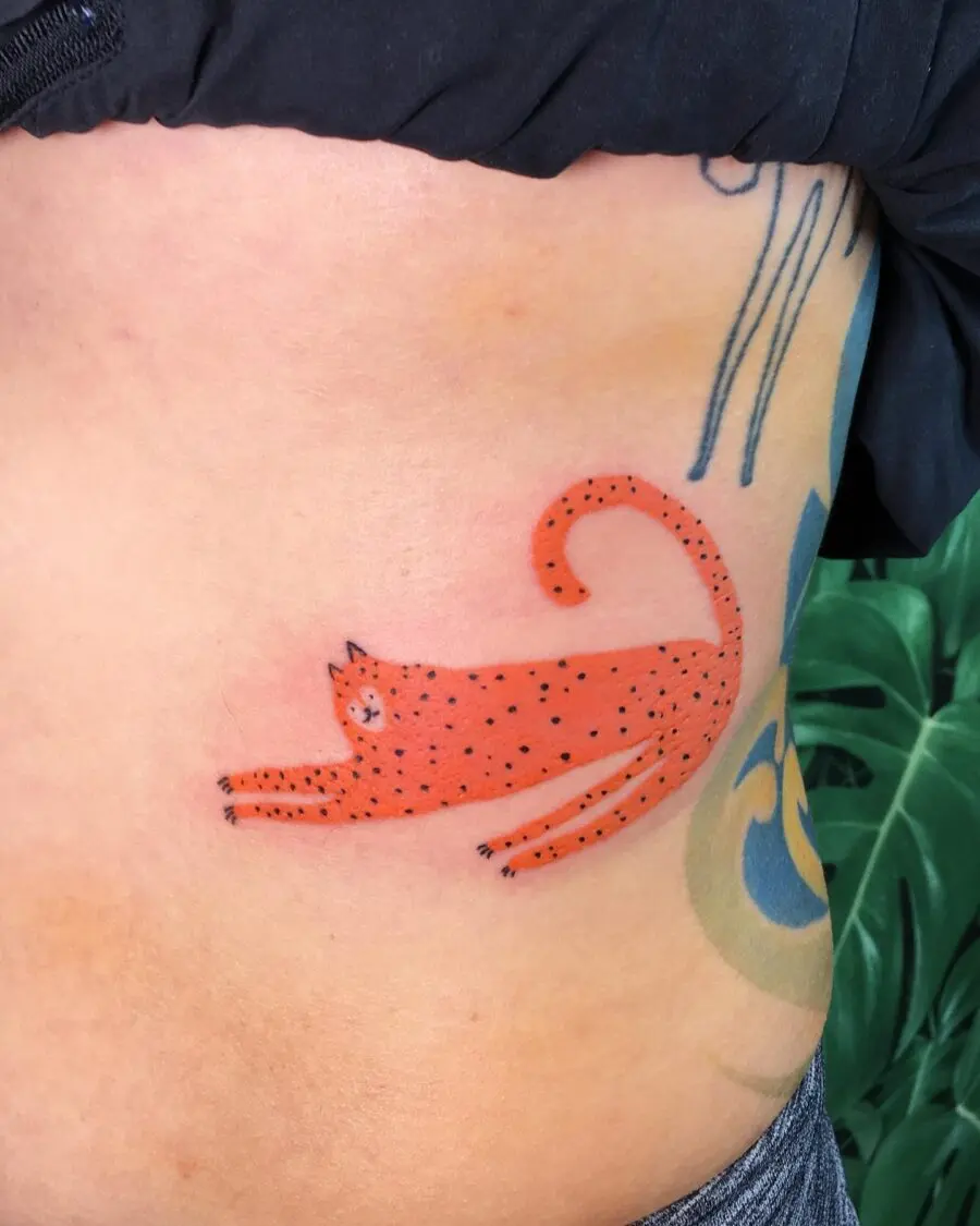 Playful Red Cat Belly Tattoo Design