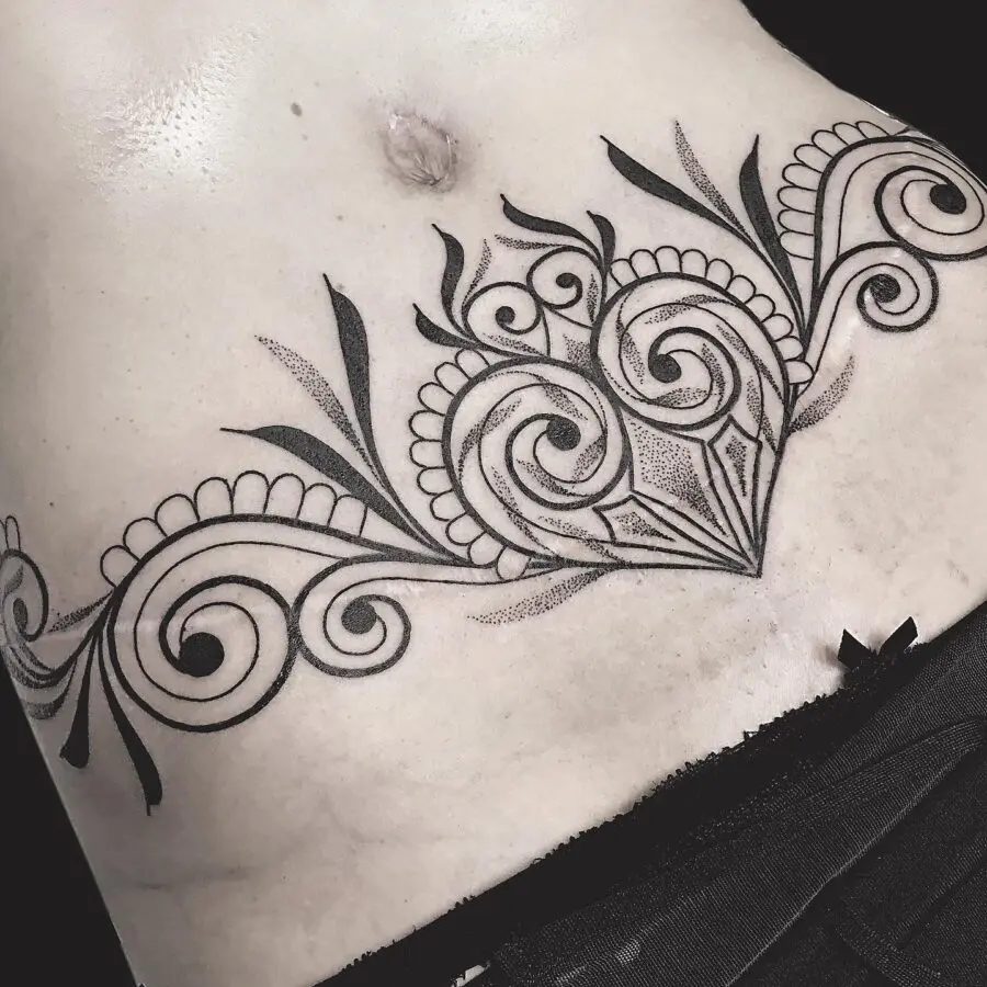 Intricate floral design on the belly