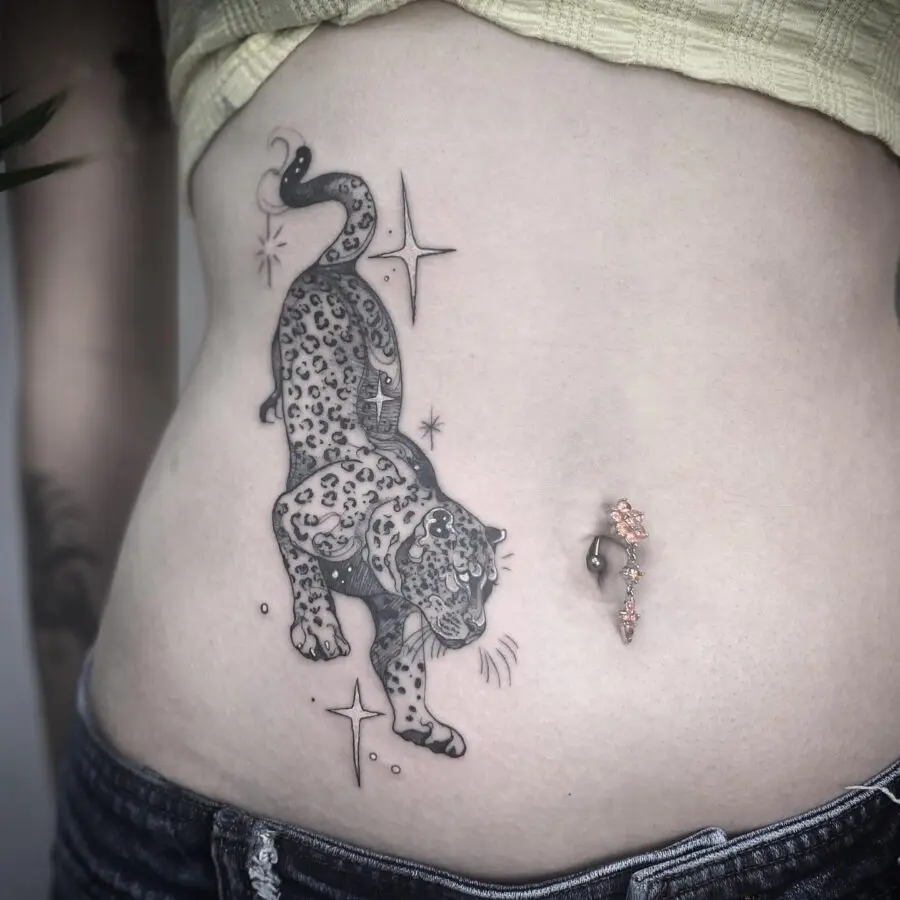 Bold Leopard Tattoo with Sparkling Stars
